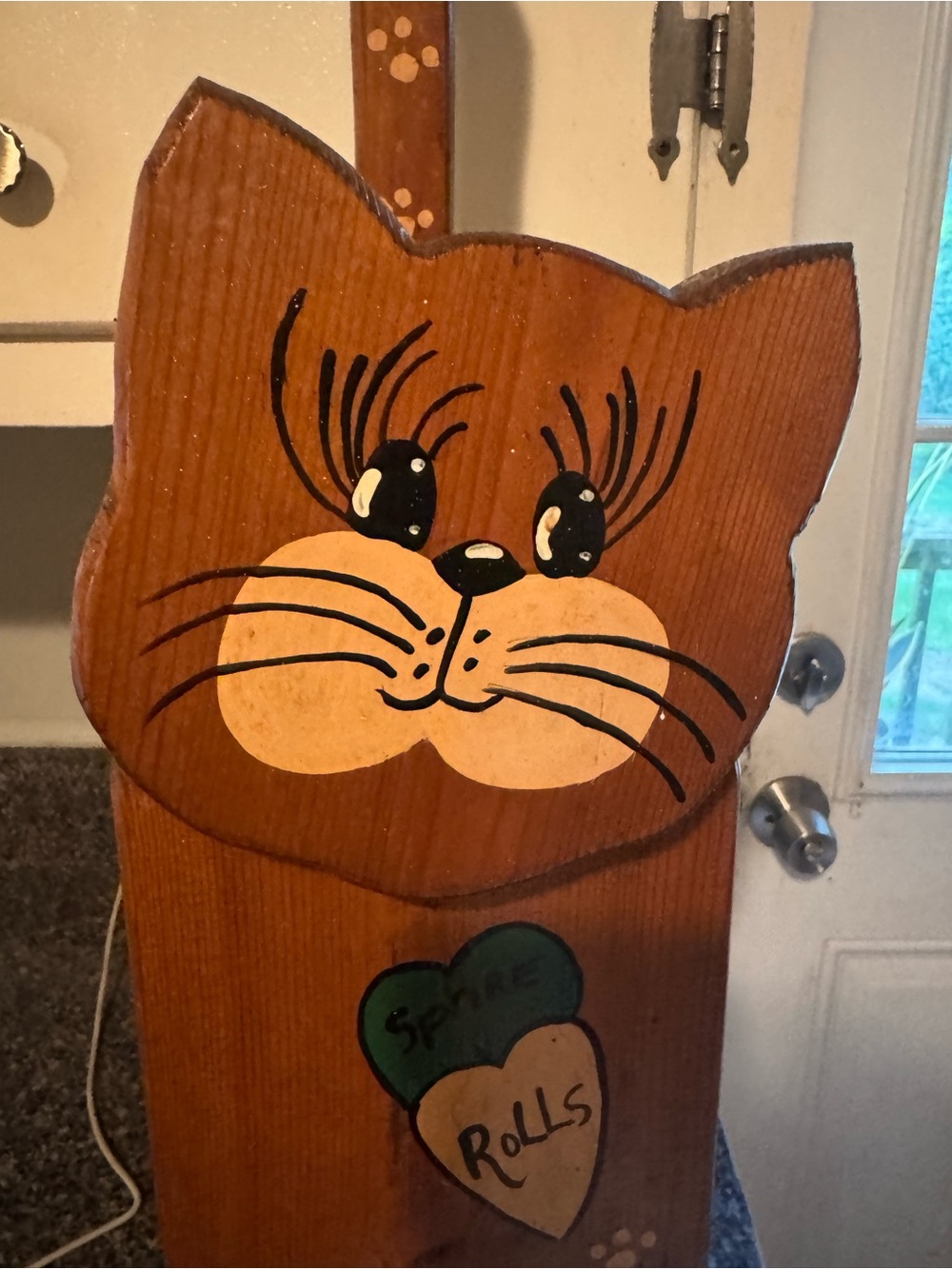 VTG Hand-Painted Wooden Cat Toilet Paper Holder - Super Cute - Picture 10 of 13